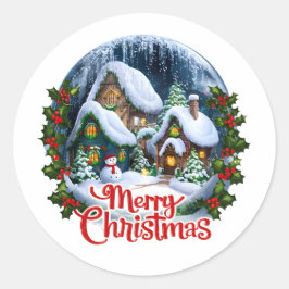 Whimsical Winter Village Snö Globe Runt Klistermärke