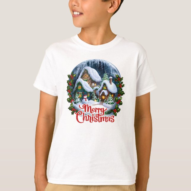 Whimsical Winter Village Snö Globe T Shirt (Framsida)