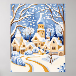 Whimsical Winter Village with Snowy Torn Poster