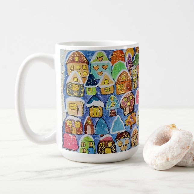 Whimsical Winterbyn Folk Art Julpresent Kaffemugg (Med munk)