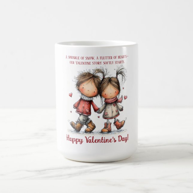 Whimsical Wintervalentinskillustration för barn Kaffemugg (Center)