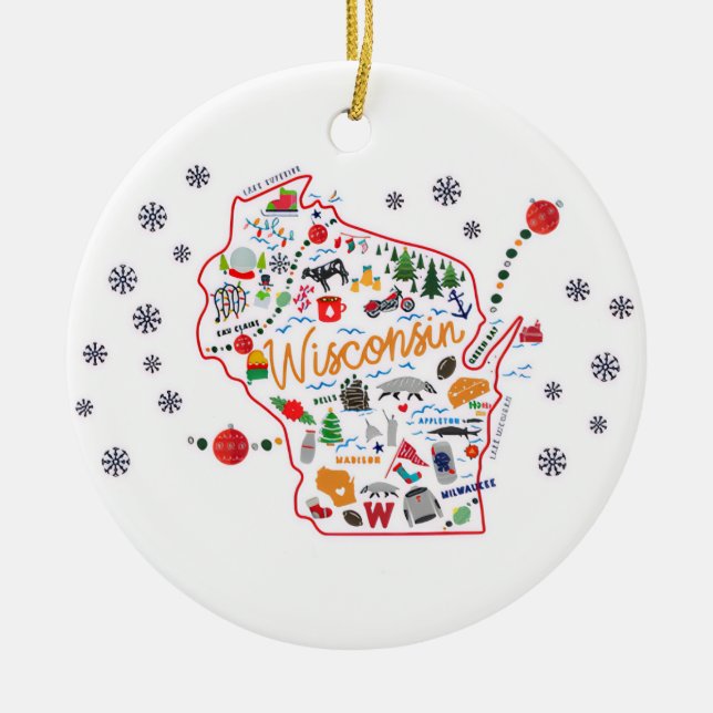 Whimsical Wisconsin julgransprydnad Keramik (Framsidan)