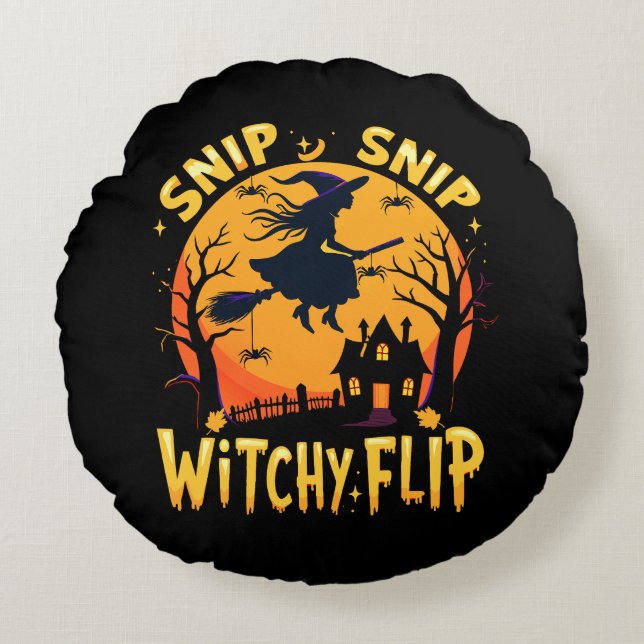 Whimsical Witch Halloween Design Design - Snip Sni Rund Kudde (Framsidan)