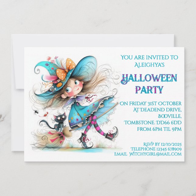 *Whimsical Witch Halloween fest bjudande Inbjudningar (Framsida)