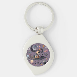 Whimsical Witch Hat and Celestial Magic Swirl Silverfärgad Nyckelring