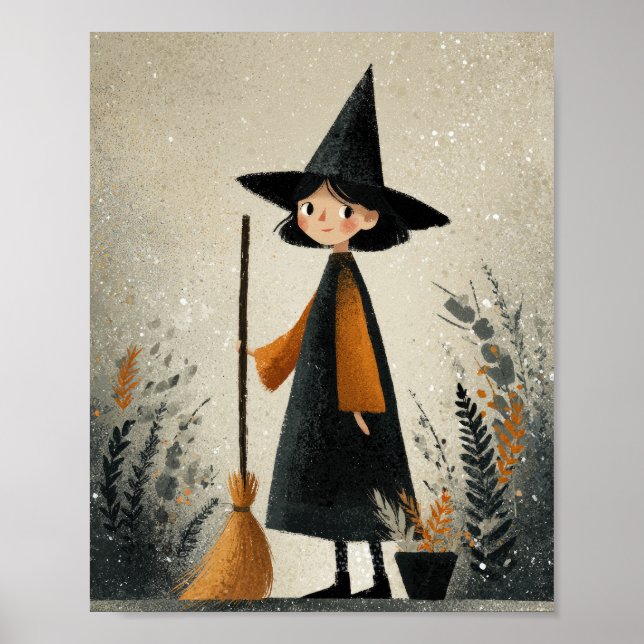 Whimsical Witch Illustration Halloween Nursery Poster (Framsidan)