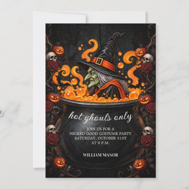 Whimsical Witch Kittel Halloween Inbjudan (Framsida)