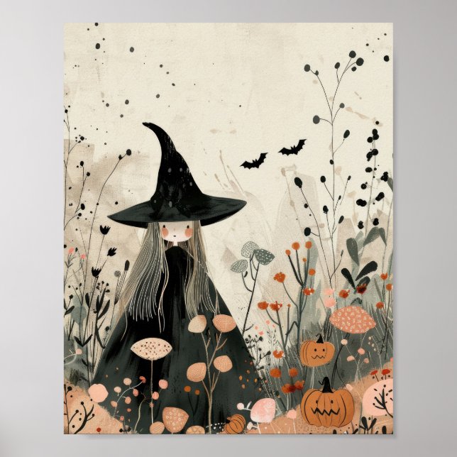 Whimsical Witch Watercolor Halloween Nursery Poster (Framsidan)