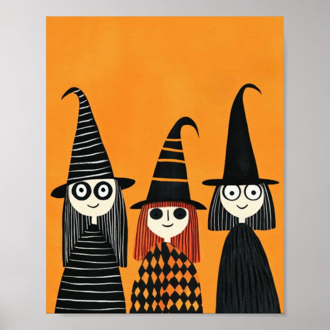 Whimsical Witches Kusliga Söta Halloween Poster (Framsidan)