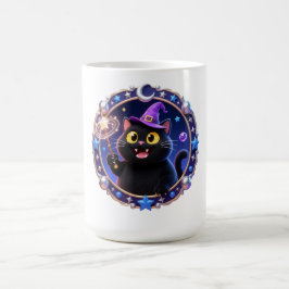 Whimsical Wizard Katt Magisk Porträtt Konsttryck Kaffemugg