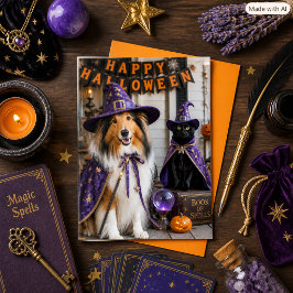 Whimsical Wizards Collie & Katt Halloween Vikning Kort