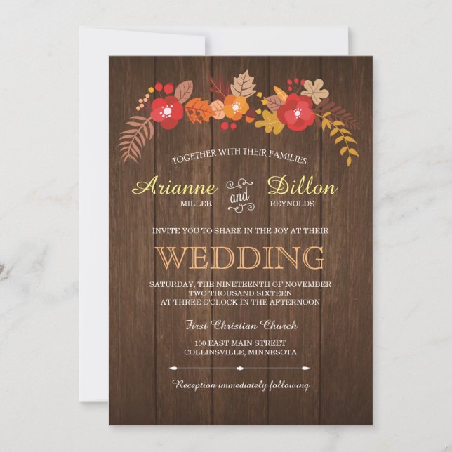 Whimsical Wood & Fall Foliage Wedding bjudande Inbjudningar (Framsida)