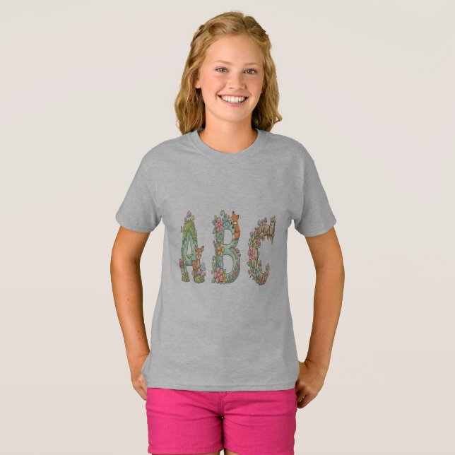 Whimsical Woodland ABC Bokstäver med söta djur  T Shirt (Hel framsida)