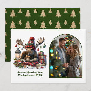 Whimsical Woodland Älg Rustik Nordisk Jul Julkort