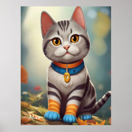 Whimsical Woodland America Shorthair Cat Poster