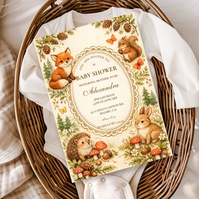 Whimsical Woodland Animals Baby Shower Inbjudningar (Skapare uppladdad)