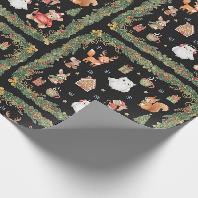 Whimsical Woodland Animals Christmas Presentpapper (Hörn)