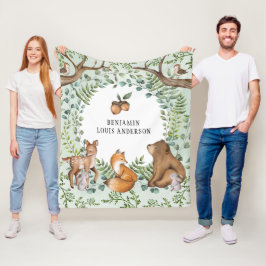 Whimsical Woodland Animals Forest Greenery Nursery Fleecefilt