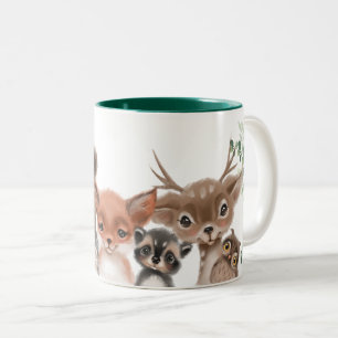 Whimsical Woodland Animals Forest Greenery Två-Tonad Mugg