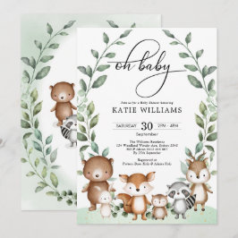 Whimsical Woodland Animals Greenery Baby Shower Inbjudningar