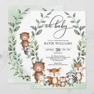 Whimsical Woodland Animals Greenery Baby Shower Inbjudningar