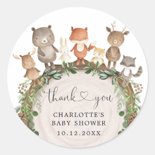 Whimsical Woodland Animals Greenery Baby Shower Runt Klistermärke