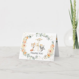 Whimsical Woodland Animals Gult Blommigt Baby Tack Kort