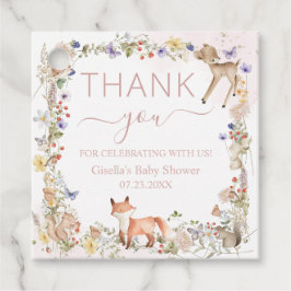 Whimsical Woodland Animals Wildblombabyskor Gåvor Etiketter