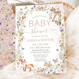 Whimsical Woodland Animals Wildblombabyskor Inbjudningar