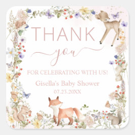 Whimsical Woodland Animals Wildflower Baby Shower  Fyrkantigt Klistermärke