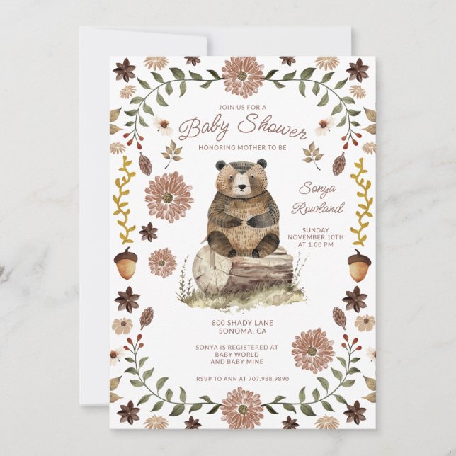 Whimsical Woodland Björn Bebis Shower Inbjudningar (Framsida)