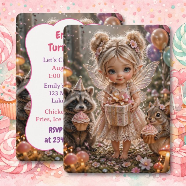 Whimsical Woodland Blond Fe Birthday Inbjudningar (Skapare uppladdad)