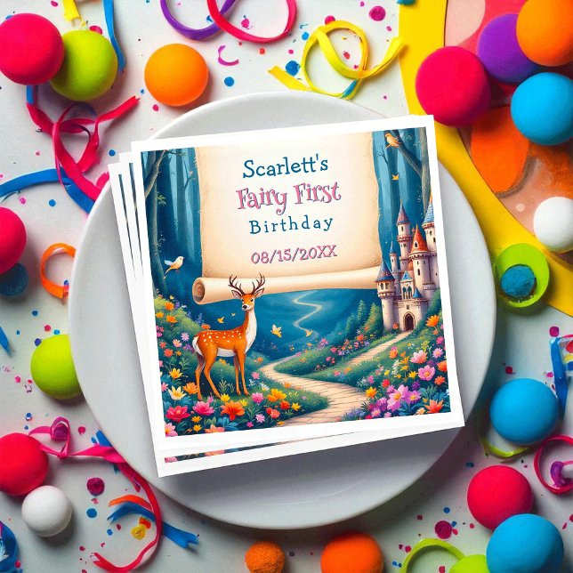 Whimsical Woodland Castle Fairy First 1st Birthday Pappersservett (Skapare uppladdad)