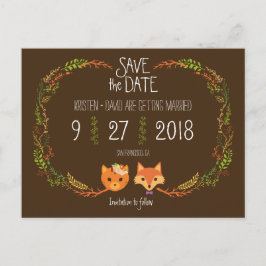 Whimsical Woodland Cat & Fox bröllop Save the Date Meddelande Vykort