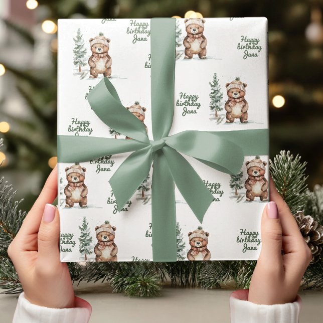Whimsical Woodland Deer Födelsedag Grön Presentpapper (Skapare uppladdad)