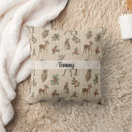 Whimsical Woodland Djur Anpassat Namn Kudde
