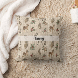 Whimsical Woodland Djur Anpassat Namn Kudde
