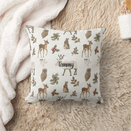 Whimsical Woodland Djur Anpassat Namn Kudde