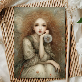 Whimsical Woodland Fairy Portrait with Dandelion  Kort