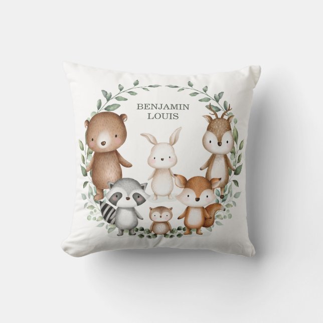 Whimsical Woodland Forest Animals Greenery Nursery Kudde (Framsida)