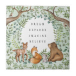 Whimsical Woodland Forest Animals Kids Nursery Kakelplatta<br><div class="desc">Detta förtjusande tillhör för utformningen av vår SKOGSFABLE-samling. Den har vår ursprungliga vattenfärgsillustration som skildrar vilda trädsdjur och elegant vattenfärgsgrej löv.</div>