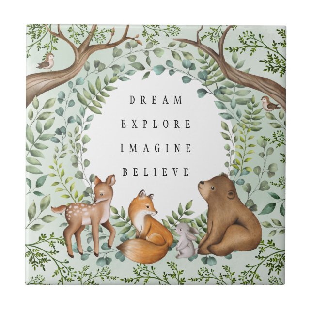 Whimsical Woodland Forest Animals Kids Nursery Kakelplatta (Framsidan)