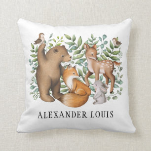 Whimsical Woodland Forest Animals Nursery Monogram Kudde