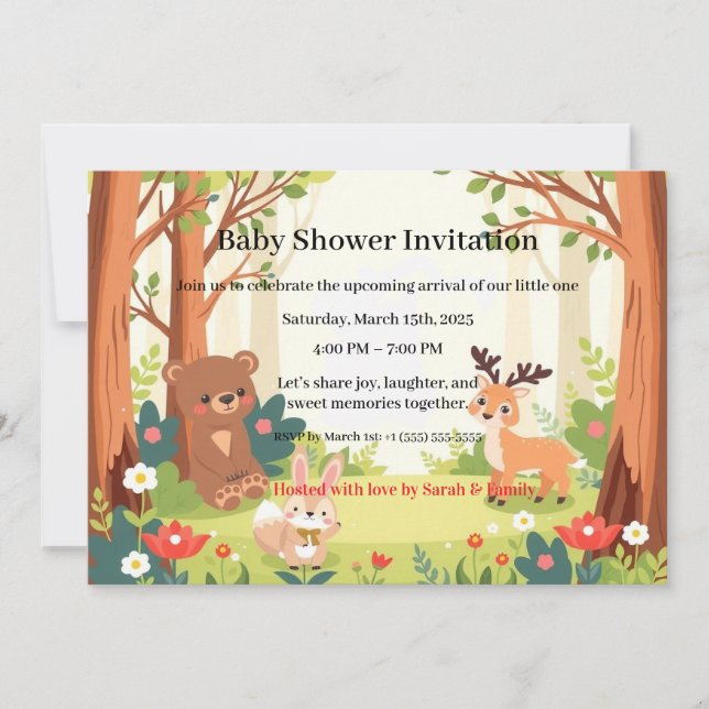 Whimsical Woodland Forest Friends Baby Shower Inbjudningar (Framsida)