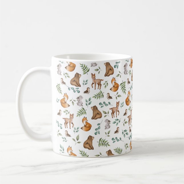Whimsical Woodland Forest Greenery Animals Kaffemugg (Vänster)