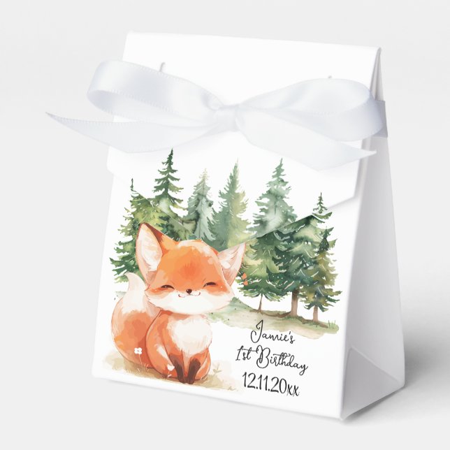 Whimsical Woodland Fox 1:a födelsedag Presentaskar (Framsidan Sidan)