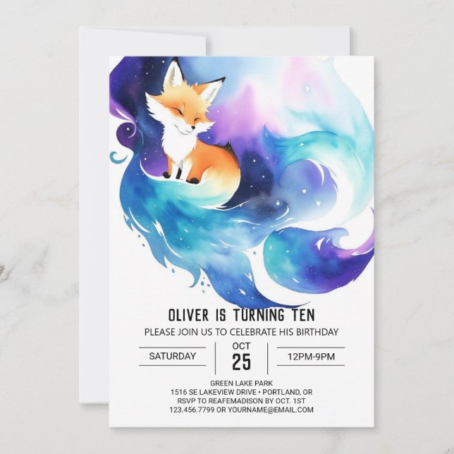 Whimsical Woodland Fox Birthday Inbjudningar (Framsida)
