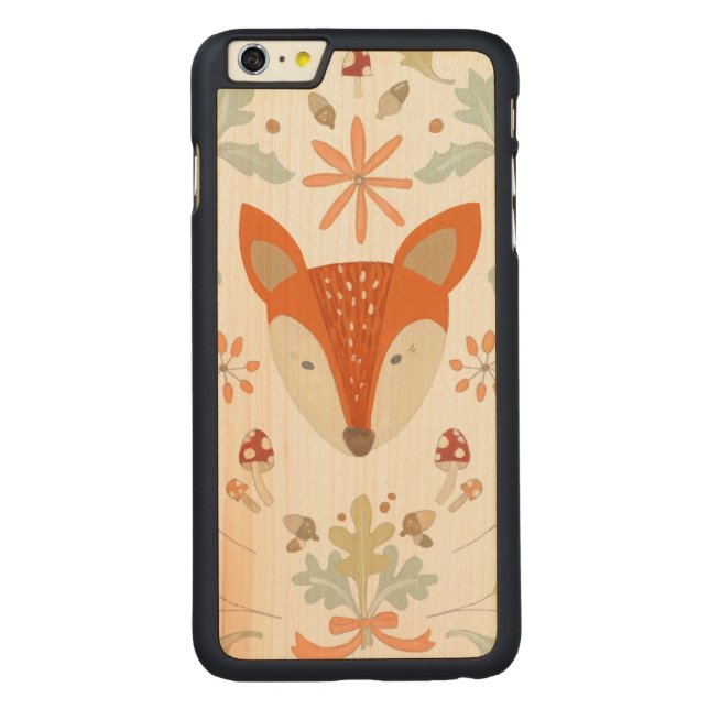 Whimsical Woodland Fox Carved Wood iPhone Skal (Baksidan)