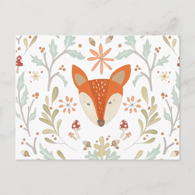 Whimsical Woodland Fox Vykort (Framsida)
