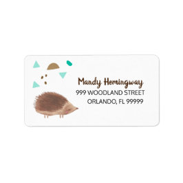 Whimsical Woodland Hedgehog Illustration Adress Adressetikett